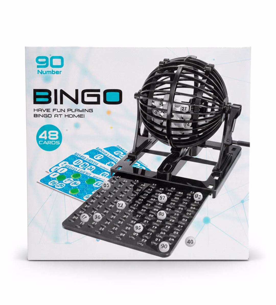 caja Juego-de-Bingo-Clásico-Familiar---Tómbola-Giratoria-con-90-Bolas-y-48-Cartones1