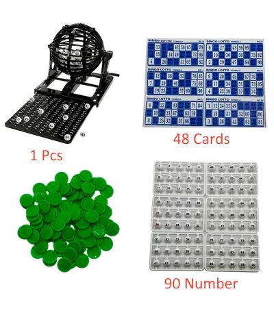 Juego-de-Bingo-Clásico-Familiar---Tómbola-Giratoria-con-90-Bolas-y-48-Cartones1