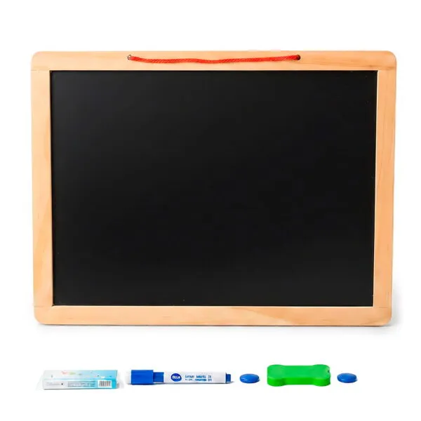 Pizarra-2-en-1-Blanca-y-Tiza-Magnética-Borde-Madera-30x40-cm-negra