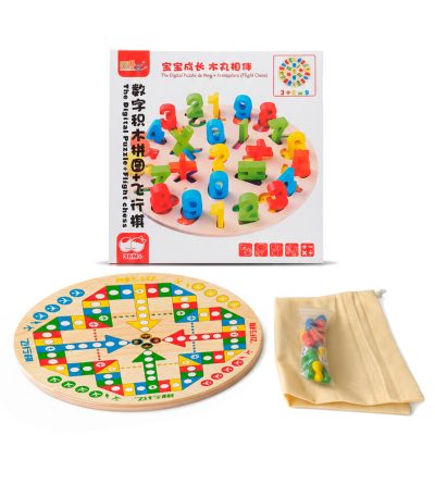 Set-2-en-1---Puzzle-de-encaje-Numérico-de-Madera-+-Juego-de-Mesa-Flight-Chess