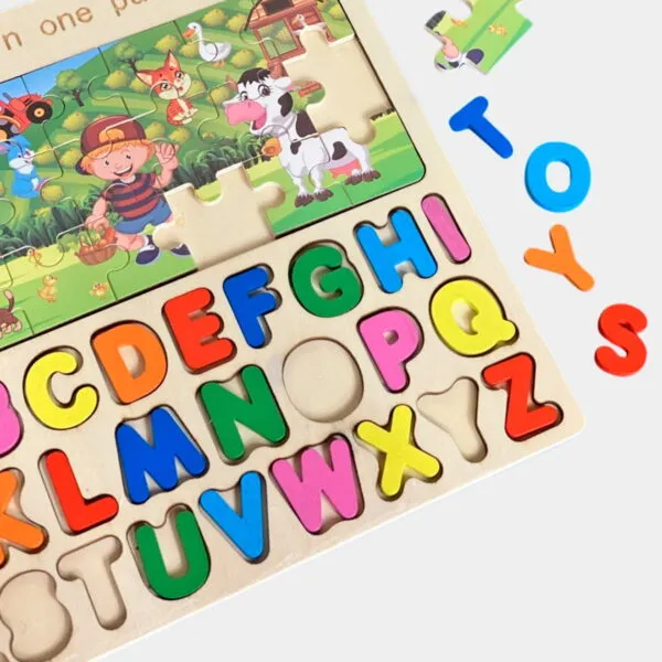Set-Encaje-Educativo-Didáctico-De-Madera--Rompecabezas-Abecedario-y-Granja