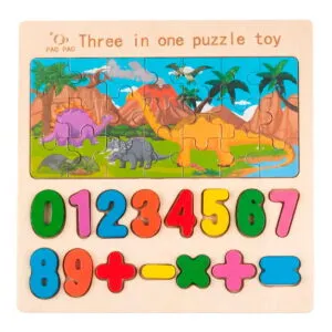 Set-Encaje-Educativo-Didáctico-De-Madera-Rompecabezas-Números-y-Dinosaurios
