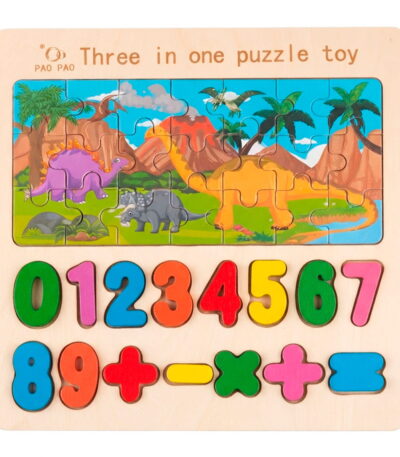 Set-Encaje-Educativo-Didáctico-De-Madera-Rompecabezas-Números-y-Dinosaurios