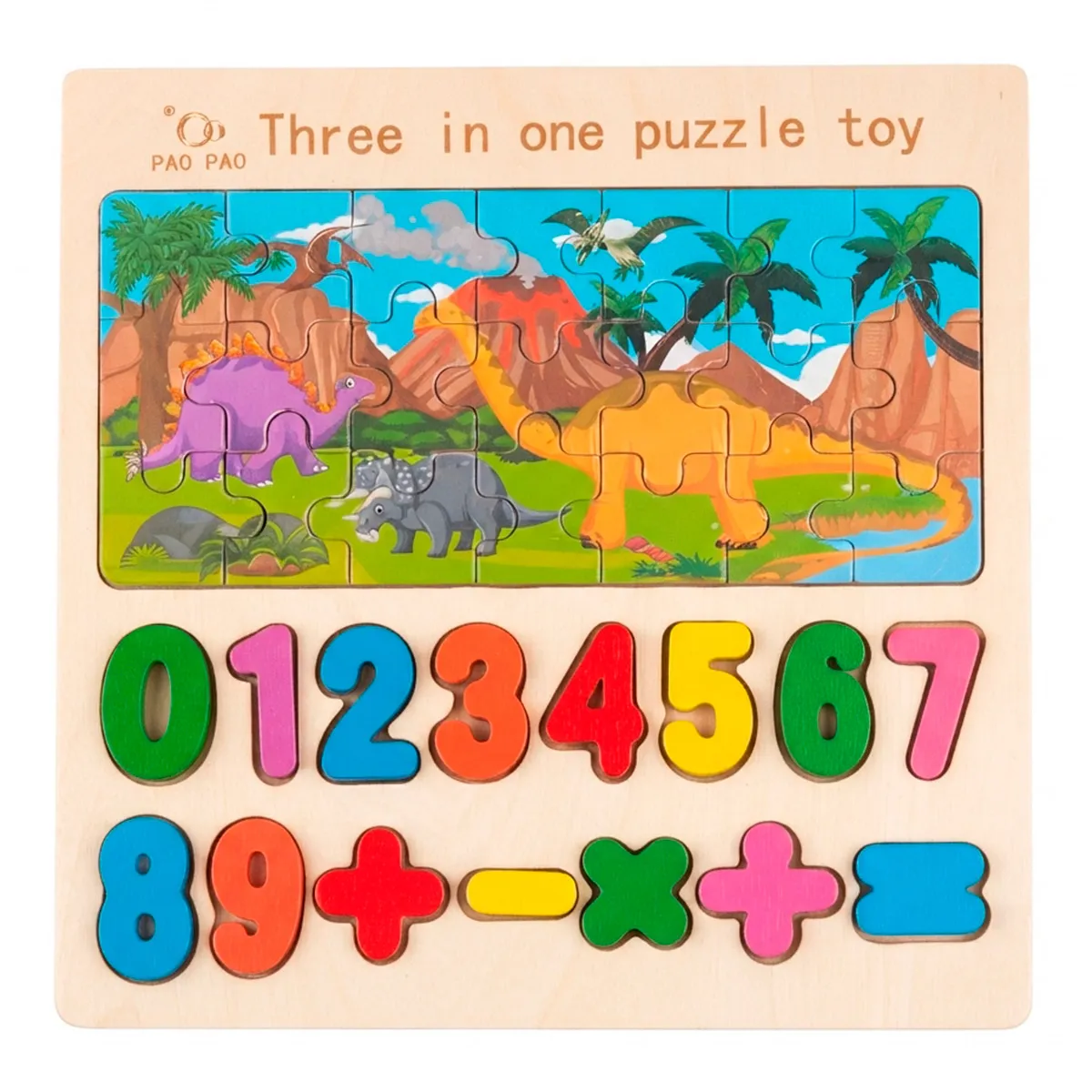 Set-Encaje-Educativo-Didáctico-De-Madera-Rompecabezas-Números-y-Dinosaurios