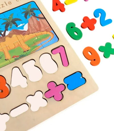 Set-Encaje-Educativo-Didáctico-De-Madera-Rompecabezas-Números-y-Dinosaurios