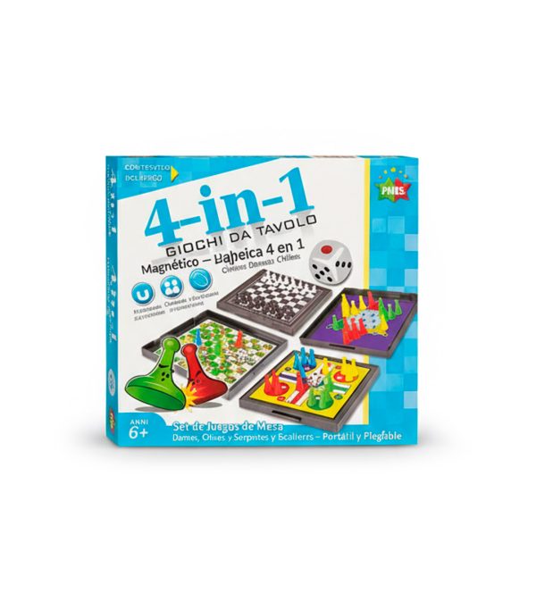 Set-de-Juegos-de-Mesa-4-en-1-Magnético-Ajedrez,-Ludo,-Damas-Chinas-y-Serpientes-y-Escaleras-Portátil-y-Plegable